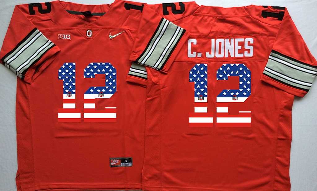 Ohio State Buckeyes #12 C.Jones Red USA Flag College Stitched Jersey